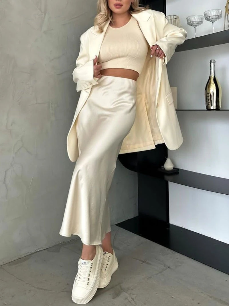 Acetic Satin Fishtail Skirt Woman Korean Fashion Elastic High Waist Skirts for Women Spring/Summer 2024 New Slim Long Dresses-Gennys fashion