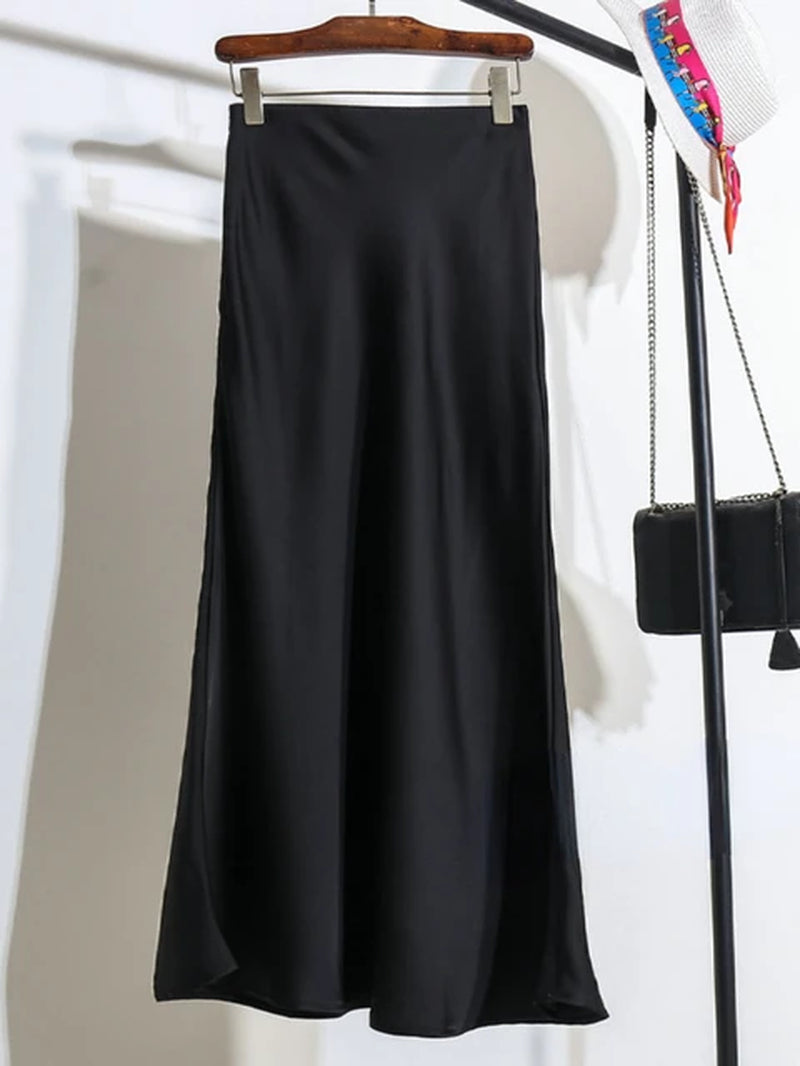 Acetic Satin Fishtail Skirt Woman Korean Fashion Elastic High Waist Skirts for Women Spring/Summer 2024 New Slim Long Dresses-Gennys fashion