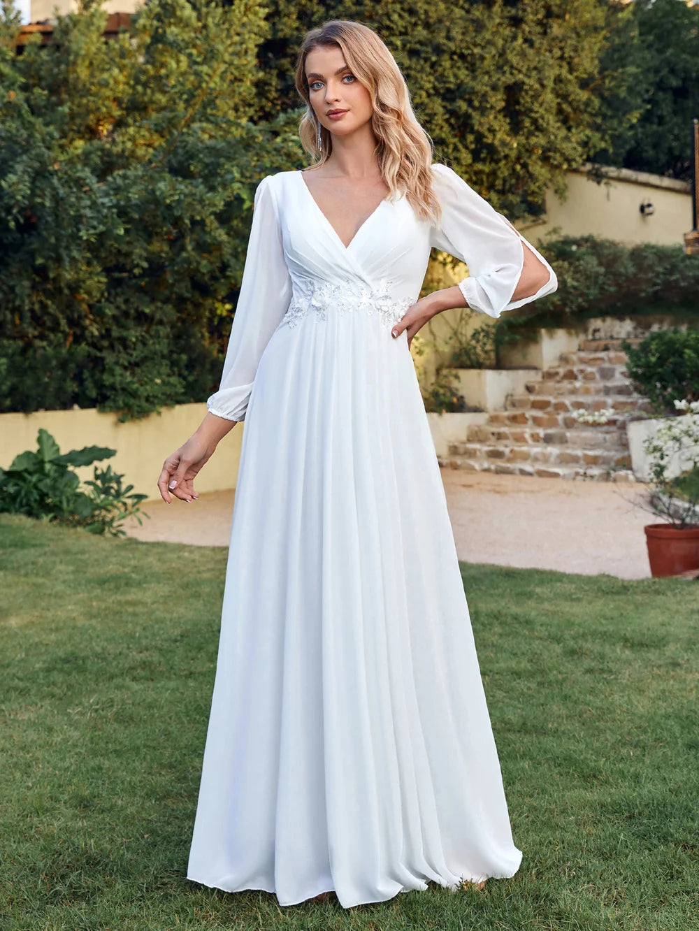 White Chiffon Evening Dresses Elegant Appliques a Line Draped Embroidery Prom Formal Party Gowns for Bride Vestido De Fiesta-Gennys fashion