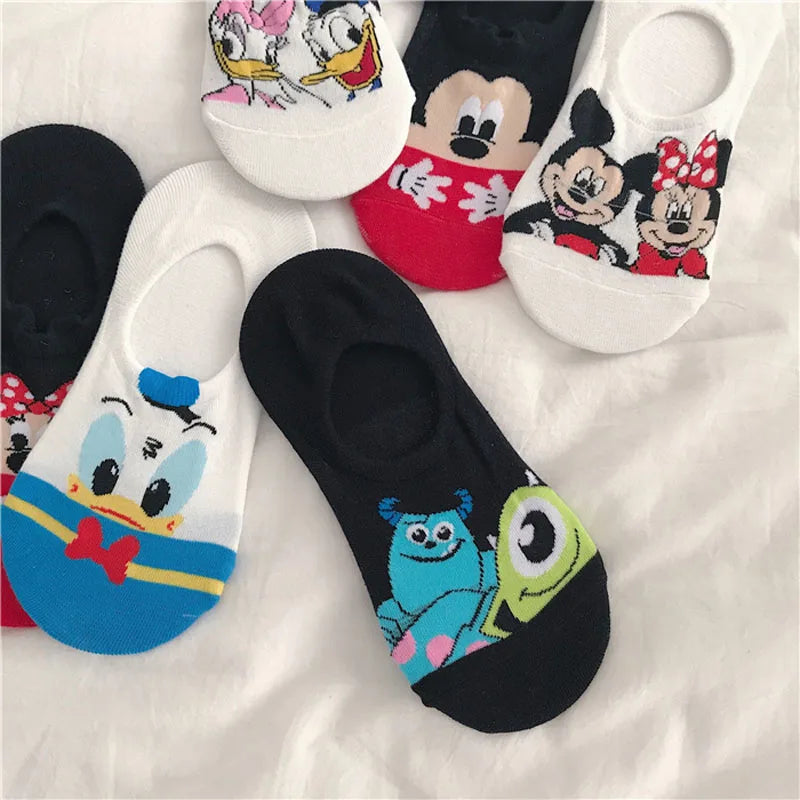 5 Pairs Disney Summer Casual Cute Women Socks Animal Cartoon Mouse Duck Socks Soft Cotton Invisible Funny Socks Size 34-40-Gennys fashion