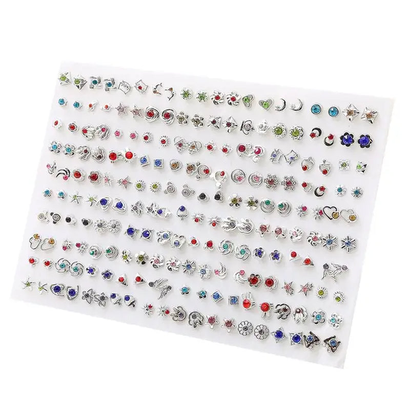 100Pair Women Acrylic Crystal Small Stud Earrings Set Girls Child Heart Star Animal Moon Crown Plastic Geometric Earring Jewelry-Gennys fashion