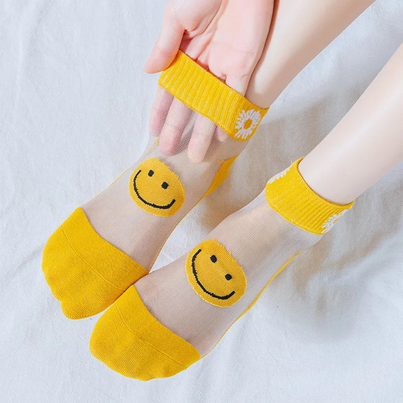 5 Pairs/Set Lovely Daisy Ultra-Thin Glass Silk Breathable Short Women Socks Suit in Spring Summer-Gennys fashion