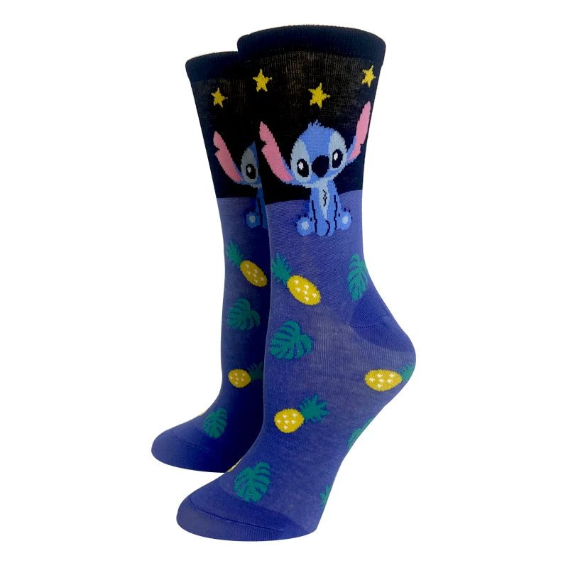 5 Pairs Cartoon Stitch Women Socks Cotton Comfortable Anime Socks Crew Socks Casual Happy Funny Socks Size 35-40-Gennys fashion