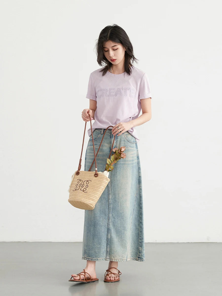 Women Skirts Korean High Waisted A-Line Irregular Spliced Split Denim Skirt Fashion Female Clothing Summer New 2024-Gennys fashion