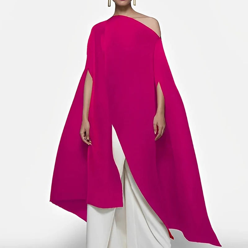 Spring off Shoulder Batwing Sleeve Loose Blouse Women Sexy Front Slit Hollow Top Pullover Summer Skew Neck Solid Irregular Shirt-Gennys fashion