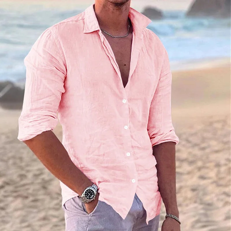 Summer New Fashion Street Men Cotton Linen Slim Casual Men'S Shirt Single Breasted Cardigan Long Sleeve-Gennys fashion