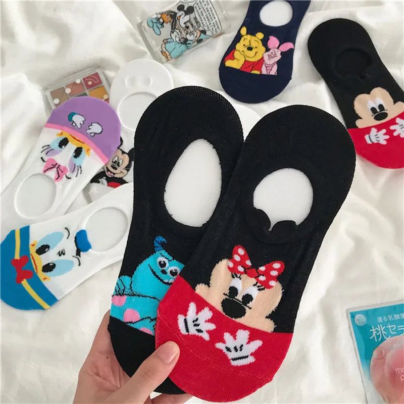 5 Pairs Disney Summer Casual Cute Women Socks Animal Cartoon Mouse Duck Socks Soft Cotton Invisible Funny Socks Size 34-40-Gennys fashion