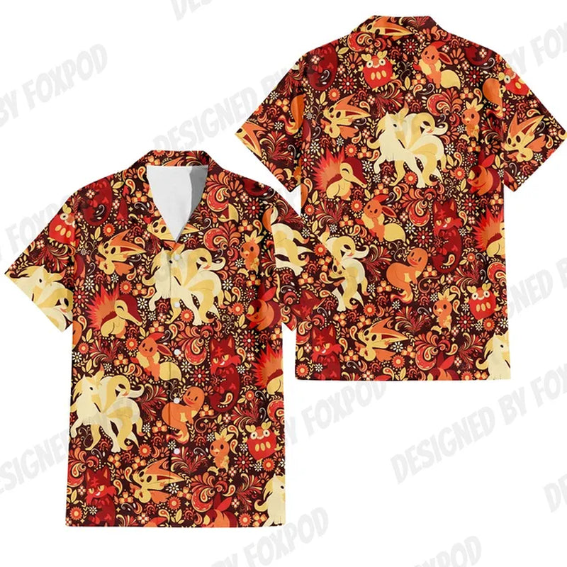 Summer Anime Style Pattern Printing Cartoon Animal Oversized Hawaiian Short Sleeved Shirt for Men'S Original Harajuku Clothes-Gennys fashion