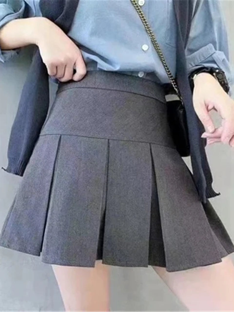 Vintage Gray Pleated Skirt Women Kawaii High Waist Mini Skirts Korean Fashion School Uniform Harajuku Streetwear Spring-Gennys fashion
