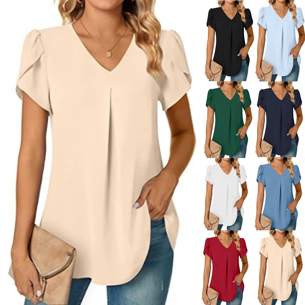 V-Neck Ruffle Sleeve Blouse