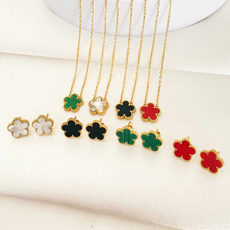 Stainless Steel Plum Blossom Jewelry Set-Gennys fashion