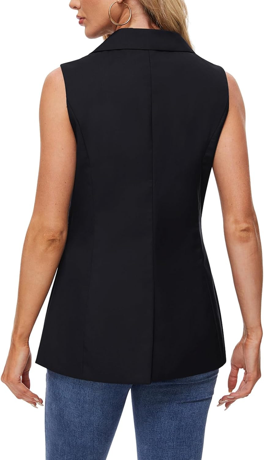 Sleeveless Blazer for Women Notch Lapel Waistcoat Vest Loose Jacket Casual Outerwear with Buttons Pockets-Gennys fashion