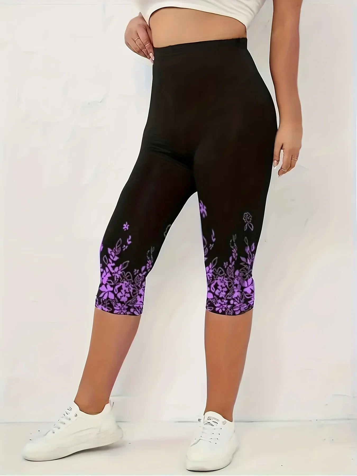 Women'S Casual S-XXL Slim Fit Capri Leggings Ladies Fashion Floral Print High Rise Slight Stretch Skinny Capri Leggings-Gennys fashion