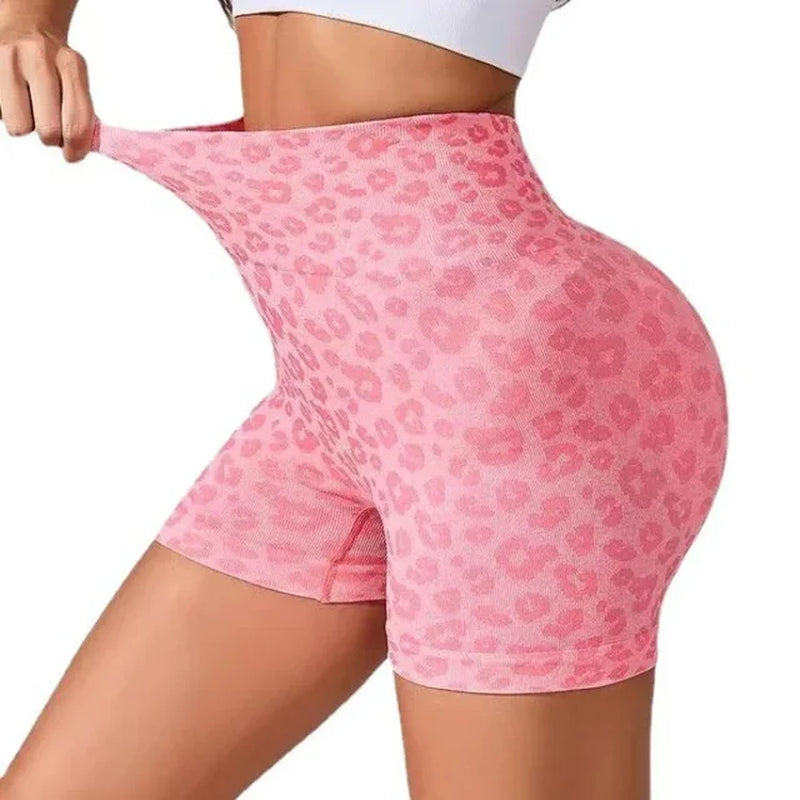 Leopard Print Shorts Women Slim Seamless Leggings High Waist Hip Liftting Knit Gym Running High Elastic Fashion Yoga Shorts-Gennys fashion
