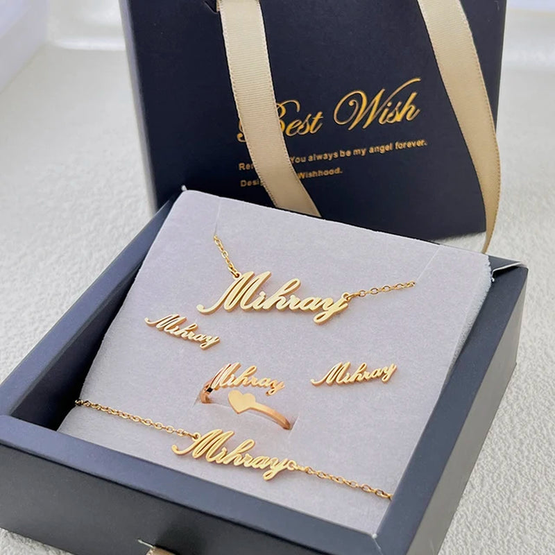 Fashion Custom Stainless Steel Jewelry Sets for Women Baby Name Earrings Set Personalized Customized Nameplate Mothers Day Gift-Gennys fashion