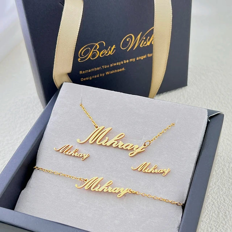 Fashion Custom Stainless Steel Jewelry Sets for Women Baby Name Earrings Set Personalized Customized Nameplate Mothers Day Gift-Gennys fashion