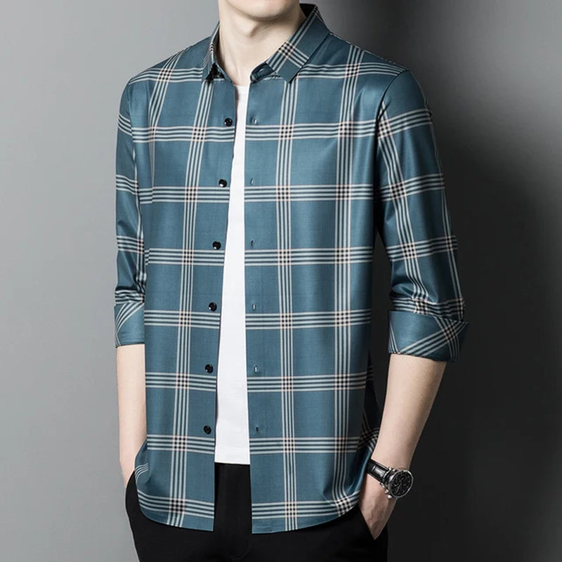 MLSHP Seamless Men'S Dress Shirts Luxury Long Sleeve Seamless Business Casual Male Shirts Spring and Autumn Slim Man Shirts 4XL-Gennys fashion