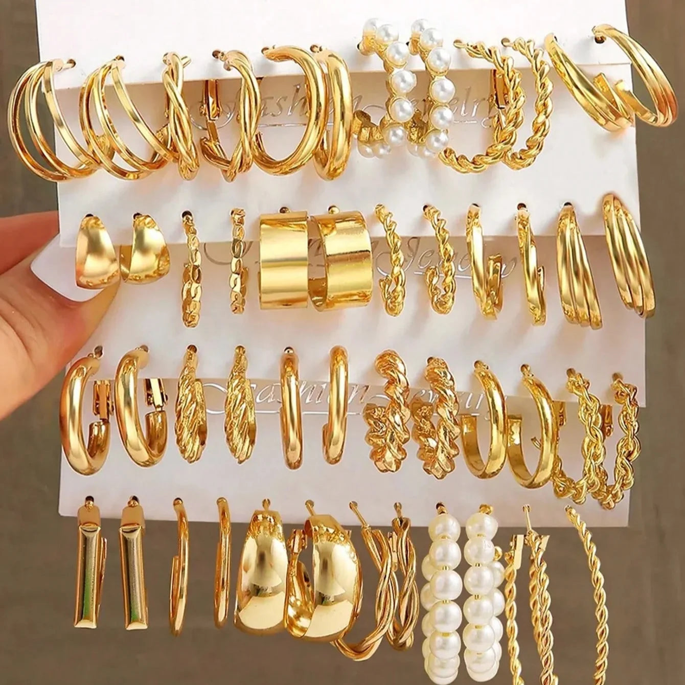 12-Piece Faux Pearl Twist Earrings Set-Gennys fashion