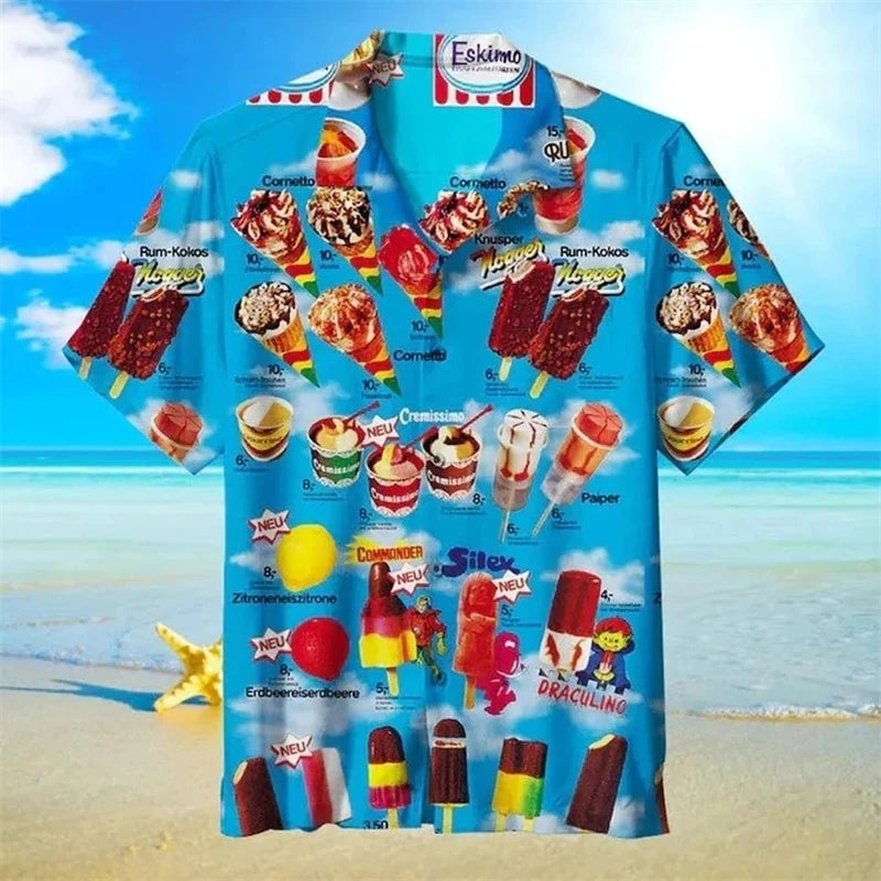 Small Size Girls 2024 Summer Ice Cream Graphic Shirts for Men Cold Popsicle Women Lapel Blouse Frozen Ice Lolly Beach Shirt Tops-Gennys fashion
