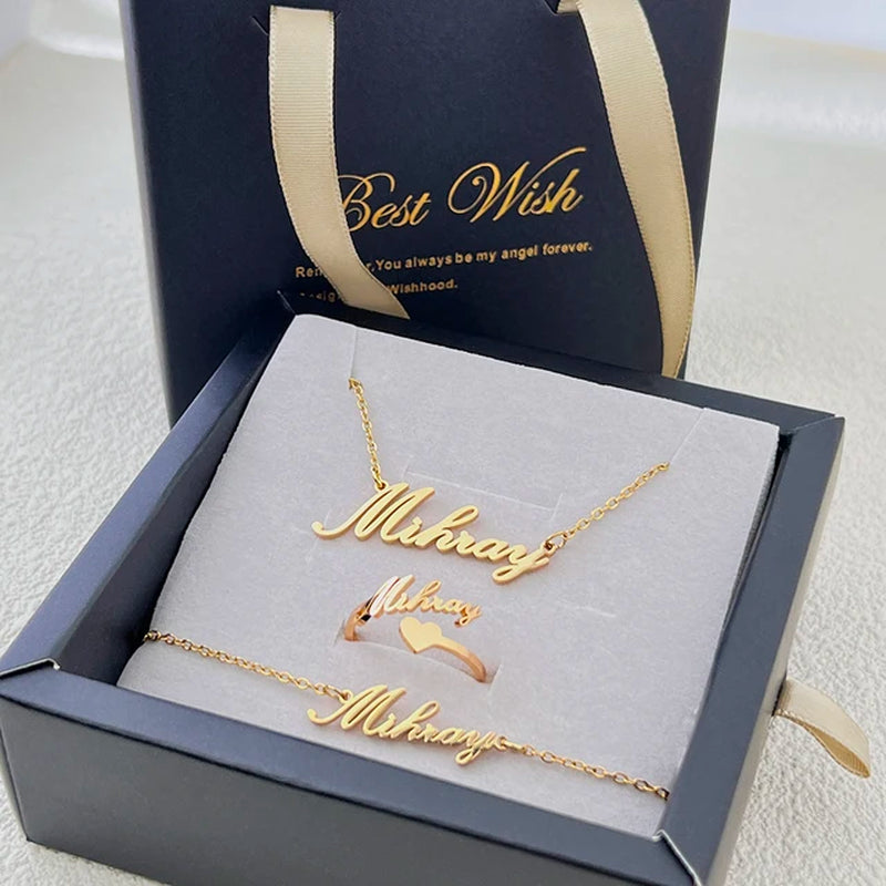 Fashion Custom Stainless Steel Jewelry Sets for Women Baby Name Earrings Set Personalized Customized Nameplate Mothers Day Gift-Gennys fashion