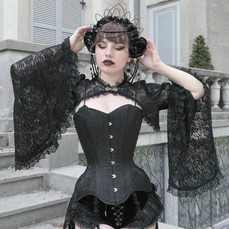 Women'S Gothic Tops New 2023 Women'S Flared Sleeve Loose Sexy Lace Hollow Buttoned Silk Blouse Female-Gennys fashion