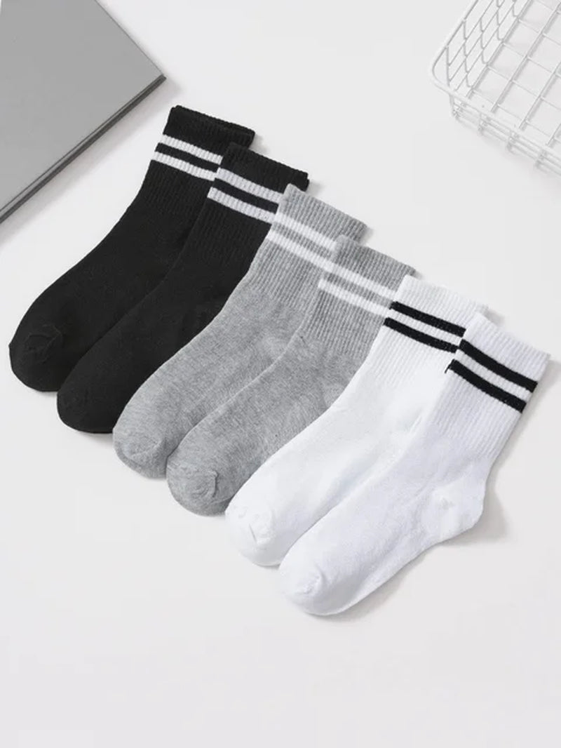 6 Pairs Middle Tube Socks for Men and Women Solid Colour in White and Black Fashion Sweat Absorption Breathable and Casual-Gennys fashion