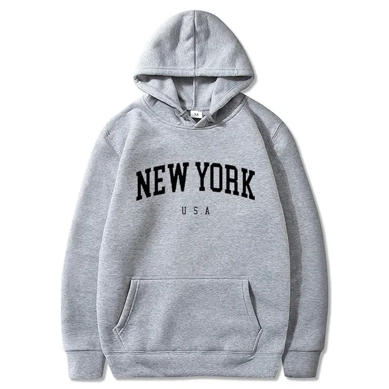 Men Women New York U.S.A City Hoodies Fashion Letter Printed Graphic Sweatshirts Loose Casual Harajuku Hooded Pullover Sportwear-Gennys fashion