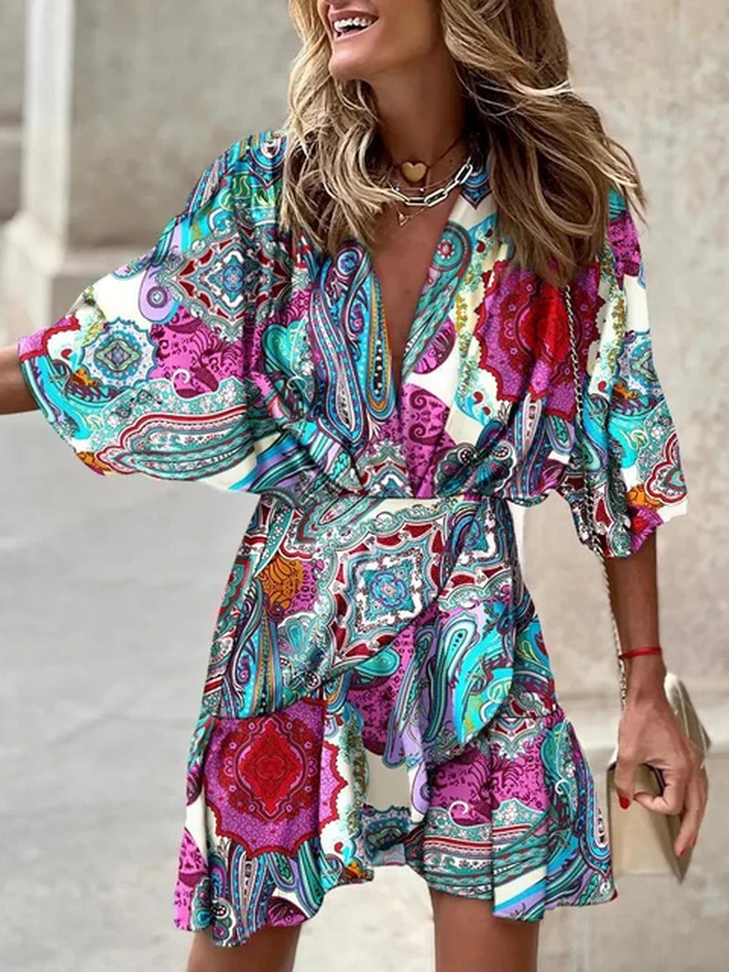 2024 Summer Women Boho Printed Long Shirts Elegant Dress Turn-Down Collar Long Sleeve Female Casual Evening Maxi Dresses Party D-Gennys fashion