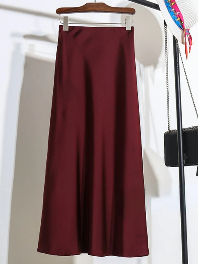 Acetic Satin Fishtail Skirt Woman Korean Fashion Elastic High Waist Skirts for Women Spring/Summer 2024 New Slim Long Dresses-Gennys fashion