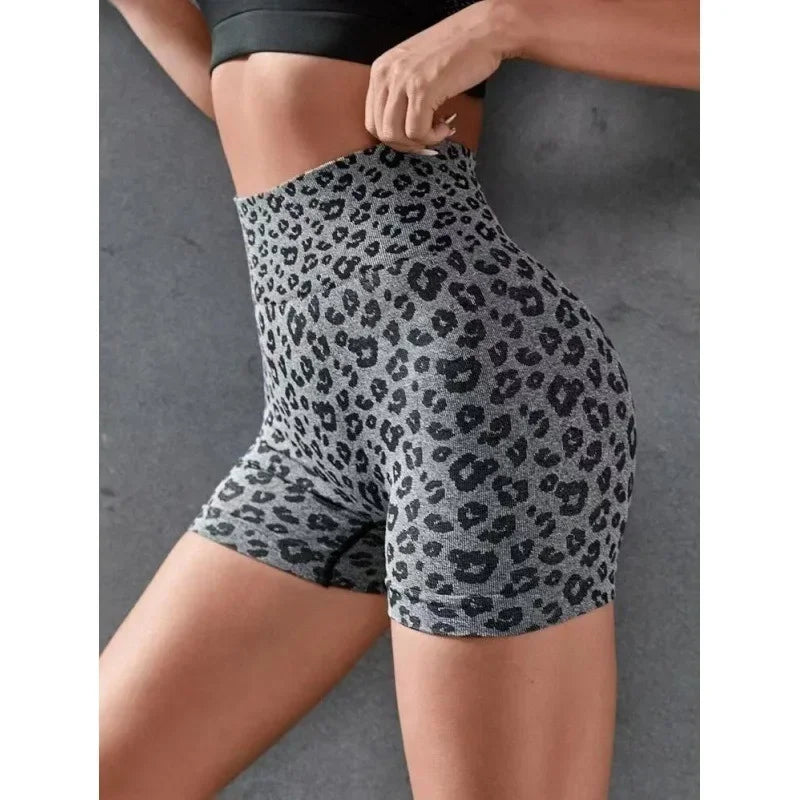 Leopard Print Shorts Women Slim Seamless Leggings High Waist Hip Liftting Knit Gym Running High Elastic Fashion Yoga Shorts-Gennys fashion