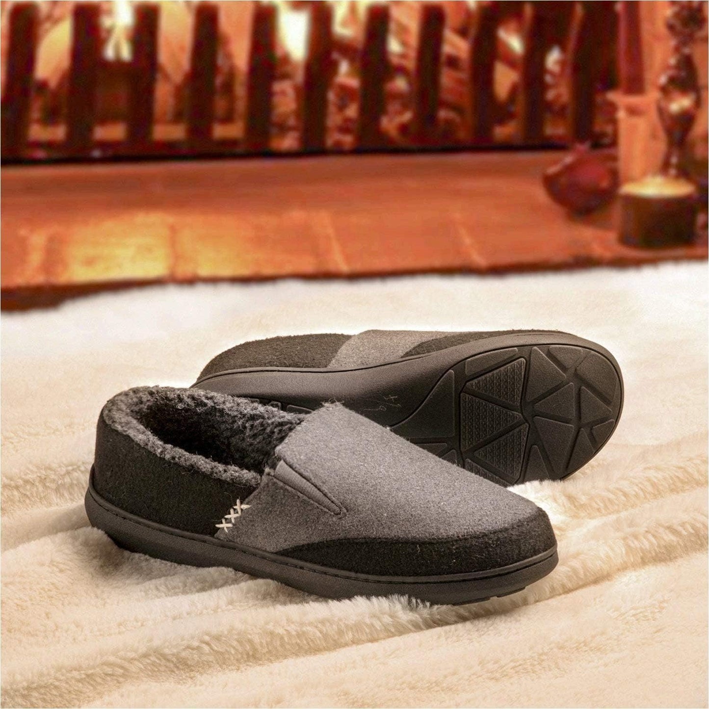 Men'S Wool Blend Closed-Back Slippers, Indoor/Outdoor Durable House Shoes with High-Density Foam-Gennys fashion