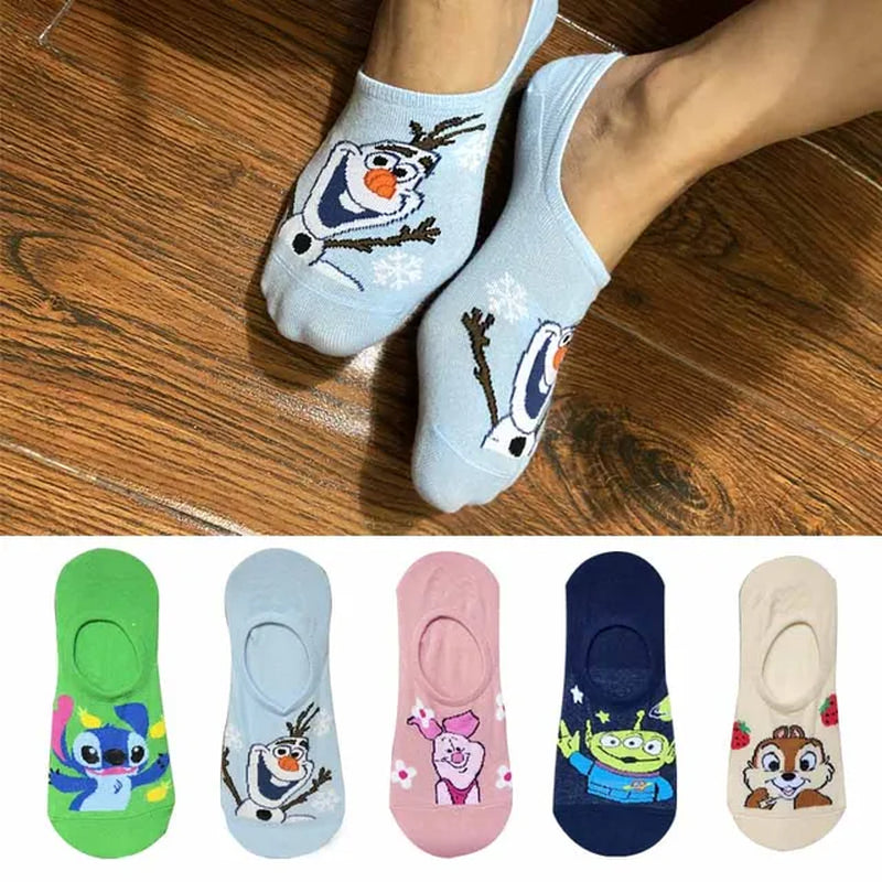 5 Pairs Disney Summer Casual Cute Women Socks Animal Cartoon Mouse Duck Socks Soft Cotton Invisible Funny Socks Size 34-40-Gennys fashion
