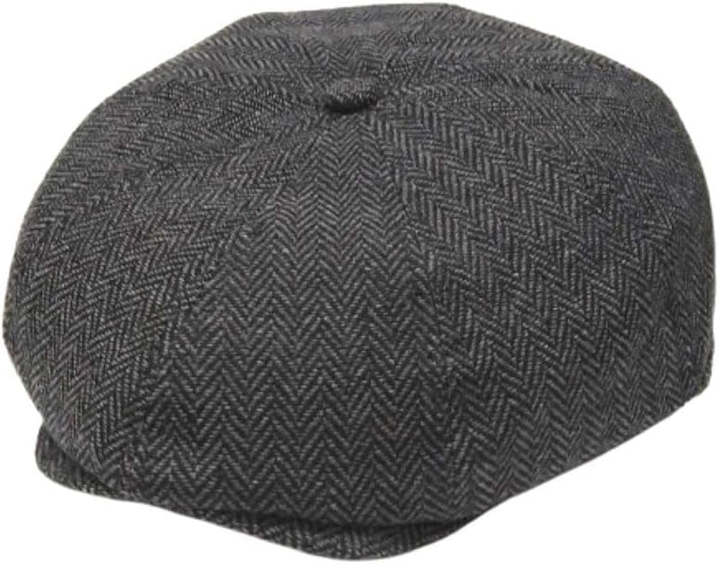 Men'S Grey Herringbone Wool Blend Newsboy Cap Baker Boy Style Hat Size S-M Fits 56-57Cm