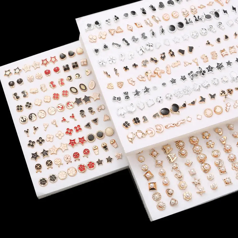 100Pair Women Acrylic Crystal Small Stud Earrings Set Girls Child Heart Star Animal Moon Crown Plastic Geometric Earring Jewelry-Gennys fashion