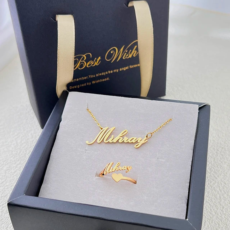 Fashion Custom Stainless Steel Jewelry Sets for Women Baby Name Earrings Set Personalized Customized Nameplate Mothers Day Gift-Gennys fashion