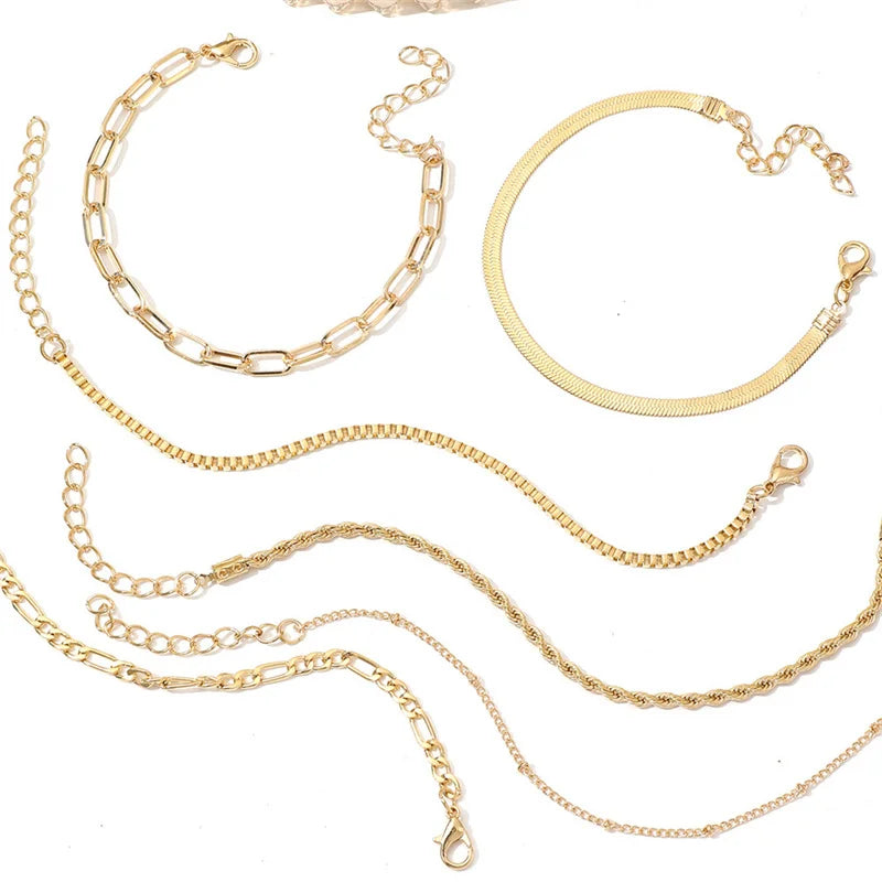 6Pcs Gold Color Bracelet Set Boho Retro Thick Twist Cuban Chain Bracelet for Women 2023 Trendy Quality Jewelry Gifts-Gennys fashion