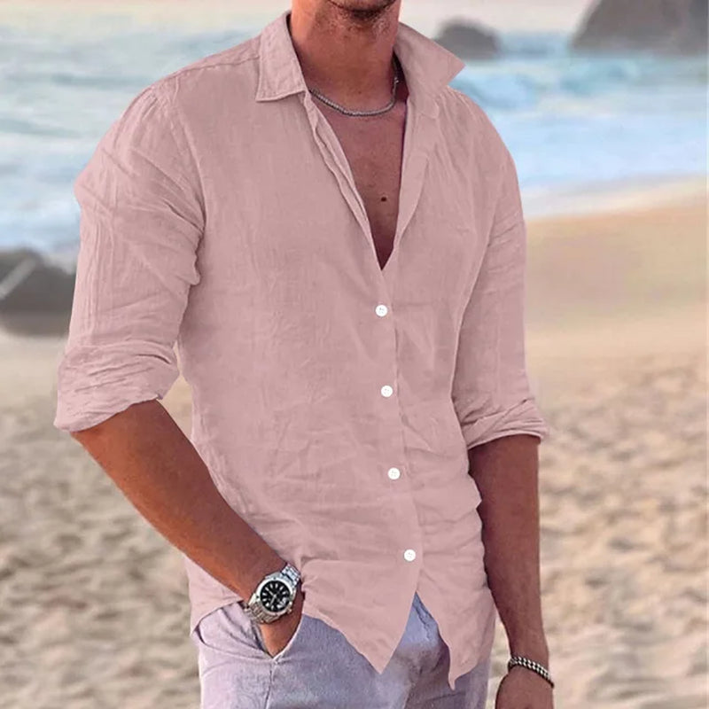 Summer New Fashion Street Men Cotton Linen Slim Casual Men'S Shirt Single Breasted Cardigan Long Sleeve-Gennys fashion