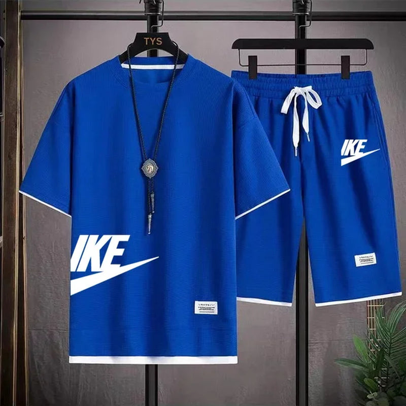 Men'S Set,New Summer Print,Quick Drying Fashionable Korean Sportswear,Men'S Short Sleeved T-Shirt+Shorts Jogging Set-Gennys fashion