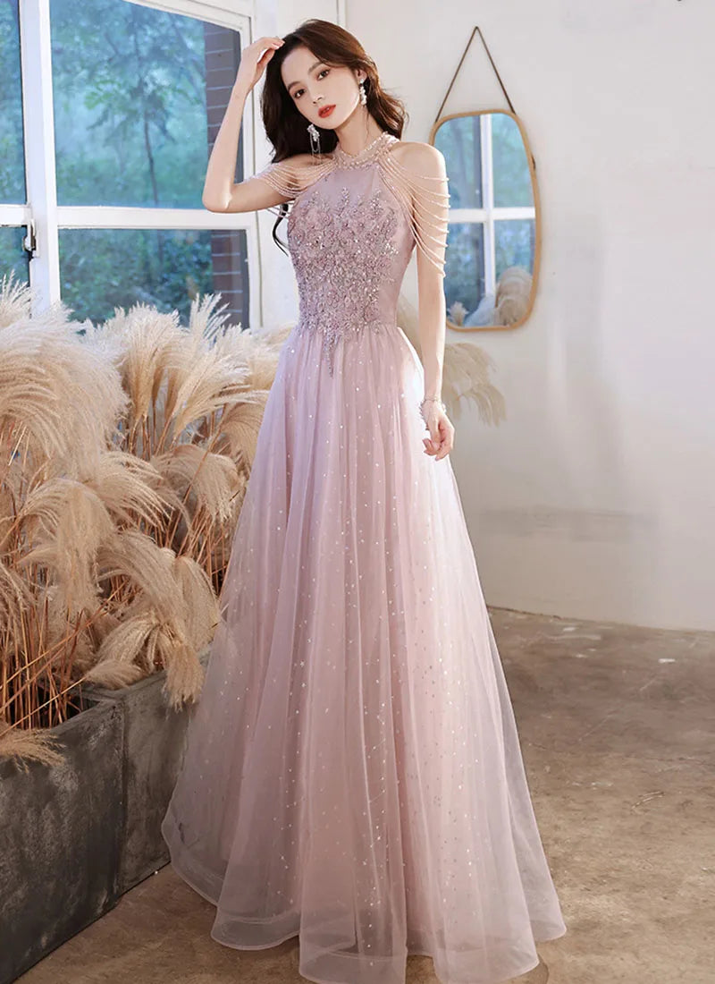 Luxury High Quality Pink Evening Dress 2024 for Prom Summer Autumn Temperament Socialite Senior Party Dress for Women-Gennys fashion