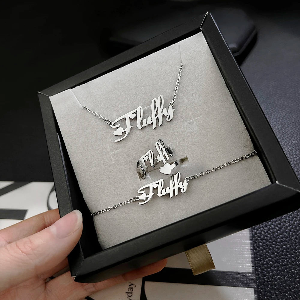 Fashion Custom Stainless Steel Jewelry Sets for Women Baby Name Earrings Set Personalized Customized Nameplate Mothers Day Gift-Gennys fashion