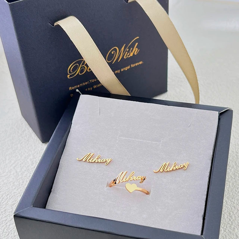 Fashion Custom Stainless Steel Jewelry Sets for Women Baby Name Earrings Set Personalized Customized Nameplate Mothers Day Gift-Gennys fashion