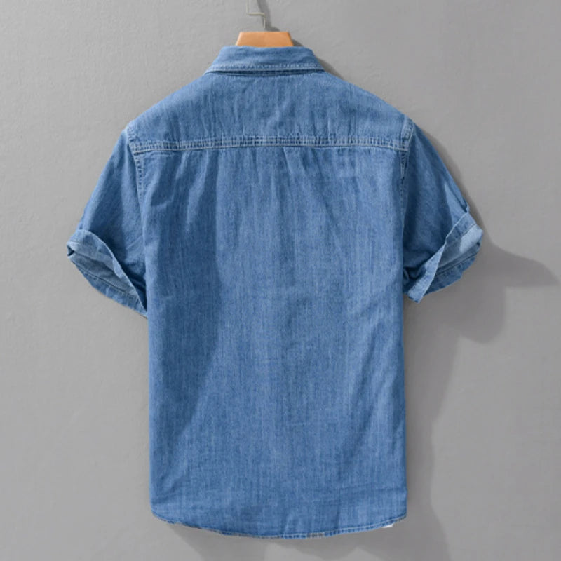 2024 Summer New Casual Denim Short Sleeve Shirts Men Clothing Pure Cotton Slim and Thin Soft Streetwear FY9358-Gennys fashion