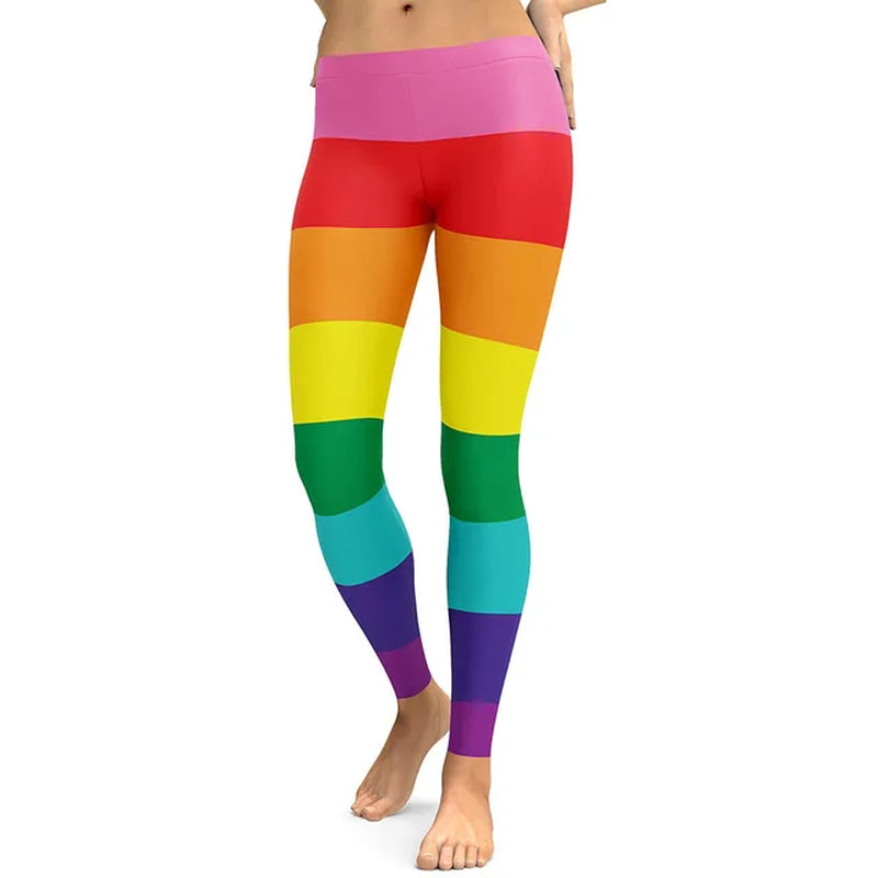 New Sexy Women Legging Rainbow Stripe Printing Fitness Leggins Fashion Slim High Waist Leggings Woman Pants Christmas Gift-Gennys fashion