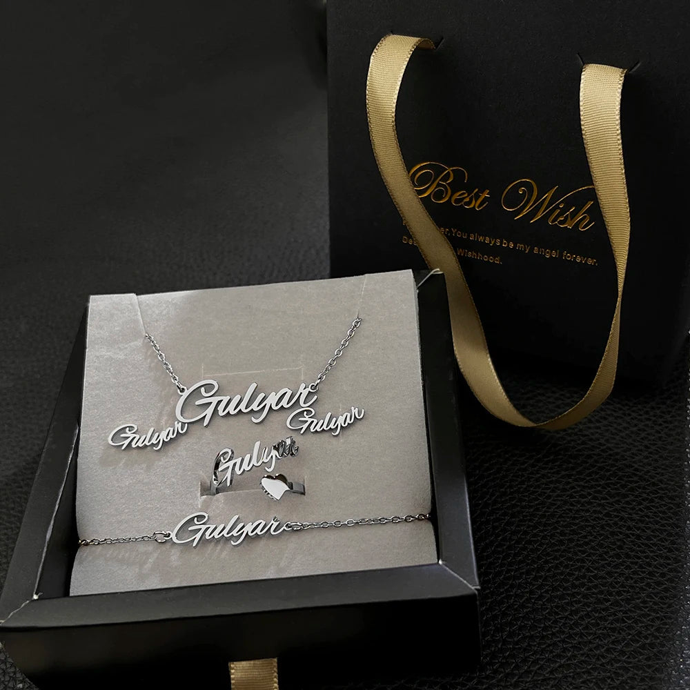 Fashion Custom Stainless Steel Jewelry Sets for Women Baby Name Earrings Set Personalized Customized Nameplate Mothers Day Gift-Gennys fashion