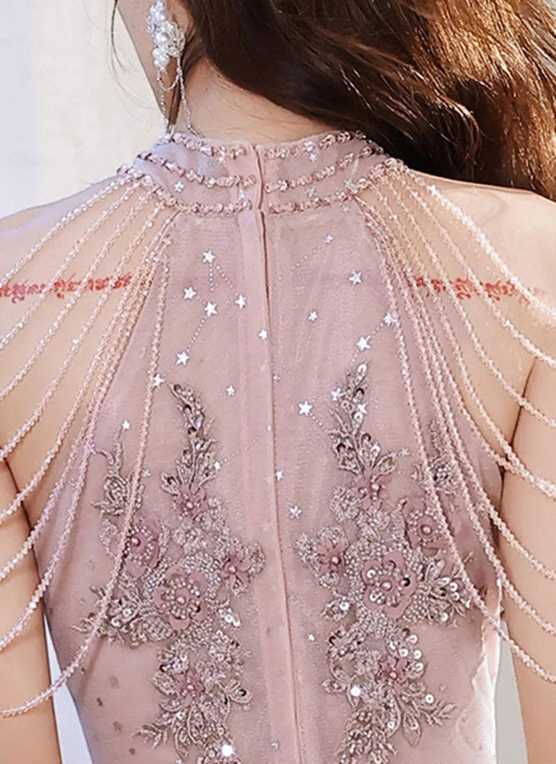 Luxury High Quality Pink Evening Dress 2024 for Prom Summer Autumn Temperament Socialite Senior Party Dress for Women-Gennys fashion