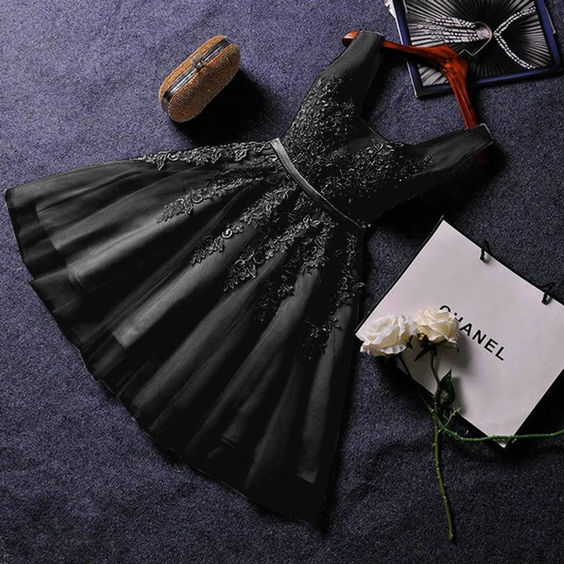 S0125 Prom Dress Short Pink Bridesmaid Dresses Beadings Sexy Neck Lace up Pearls Wedding Party Graduation Gowns-Gennys fashion