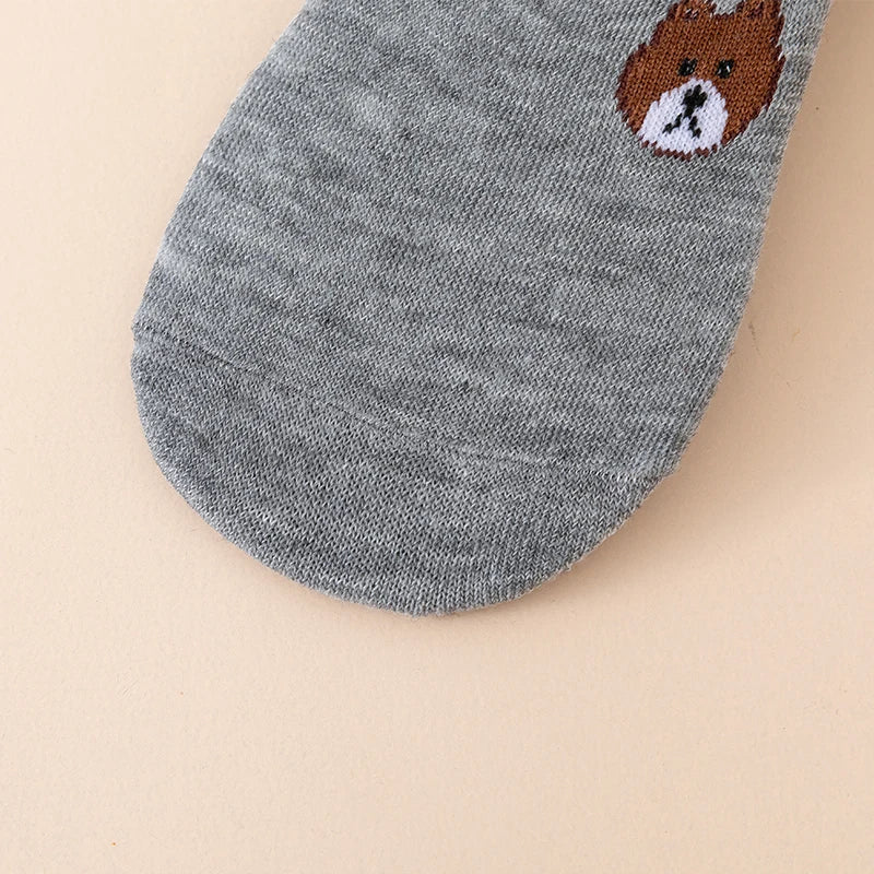 10 Pairs of WOMEN'S Cotton Socks, Casual Breathable Short Socks, and Girls' Cartoon Bear Low Cut Ankle Boat Socks-Gennys fashion
