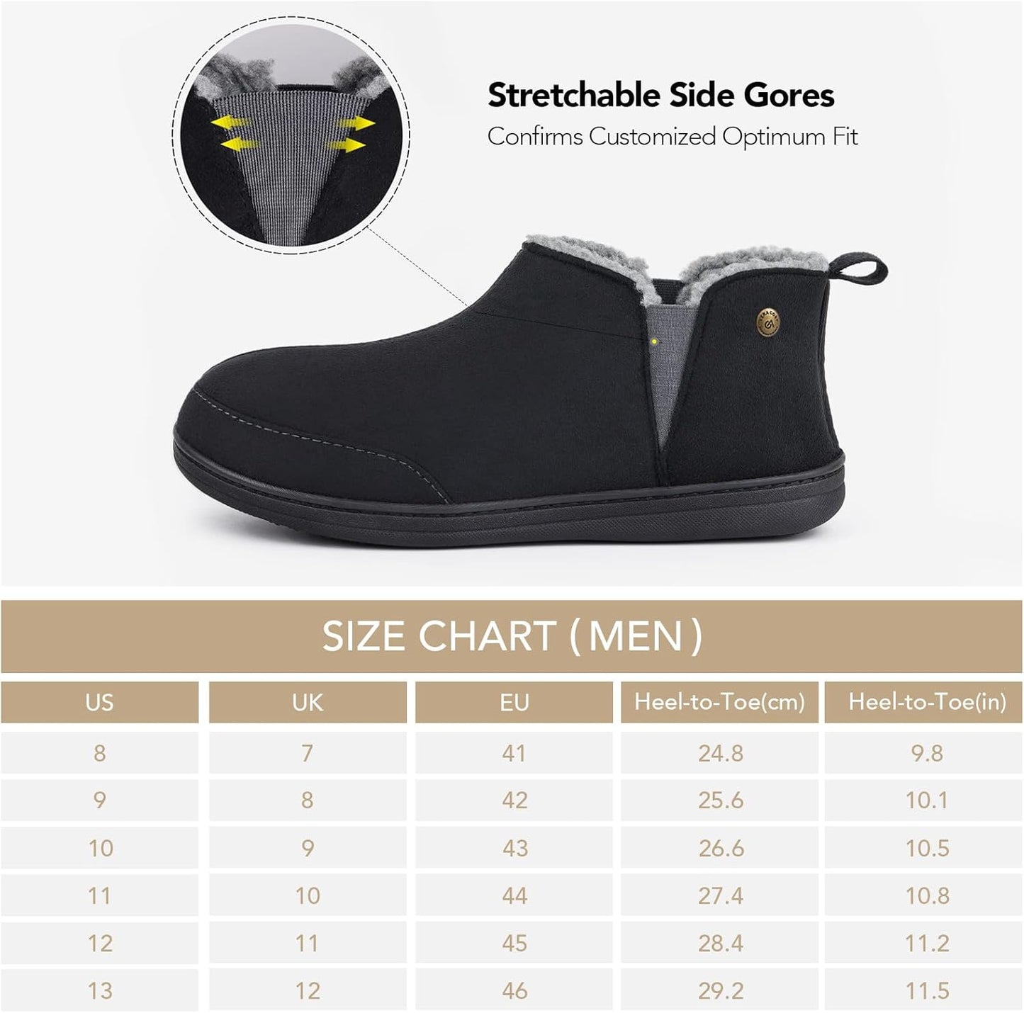 Men'S Micro Suede Sheepskin Hi-Top Slippers with Elastic Dual Gores-Gennys fashion