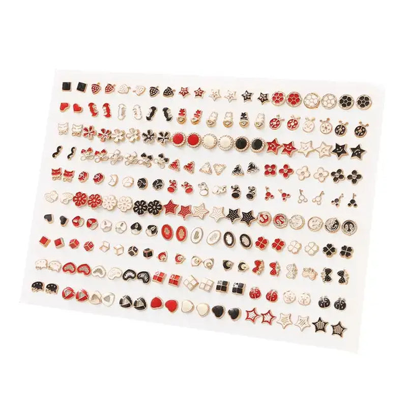 100Pair Women Acrylic Crystal Small Stud Earrings Set Girls Child Heart Star Animal Moon Crown Plastic Geometric Earring Jewelry-Gennys fashion