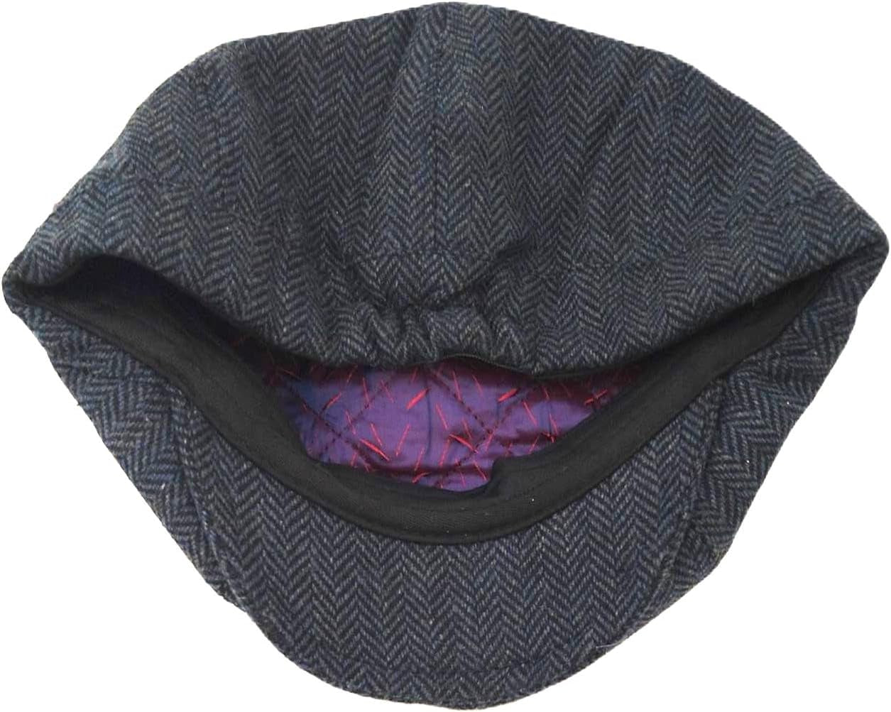 Navy Blue Herringbone Newsboy Cap Men'S Baker Boy Hat Style 8 Panel Scally Lined Wool Blend